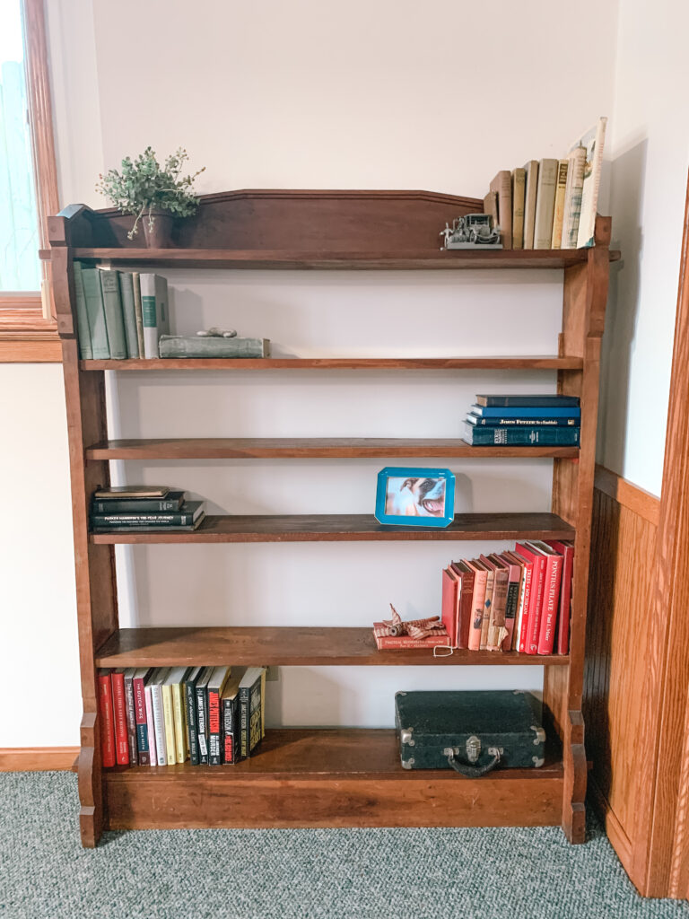 Shelf styling. Colorful, antique books.